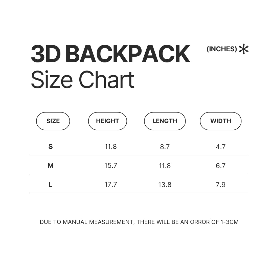 3D Backpack Size Chart - Violet Evergarden Merch