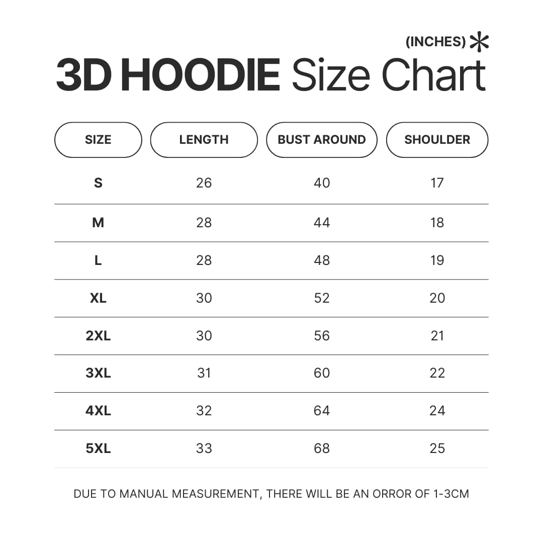 3D Hoodie Size Chart - Violet Evergarden Merch