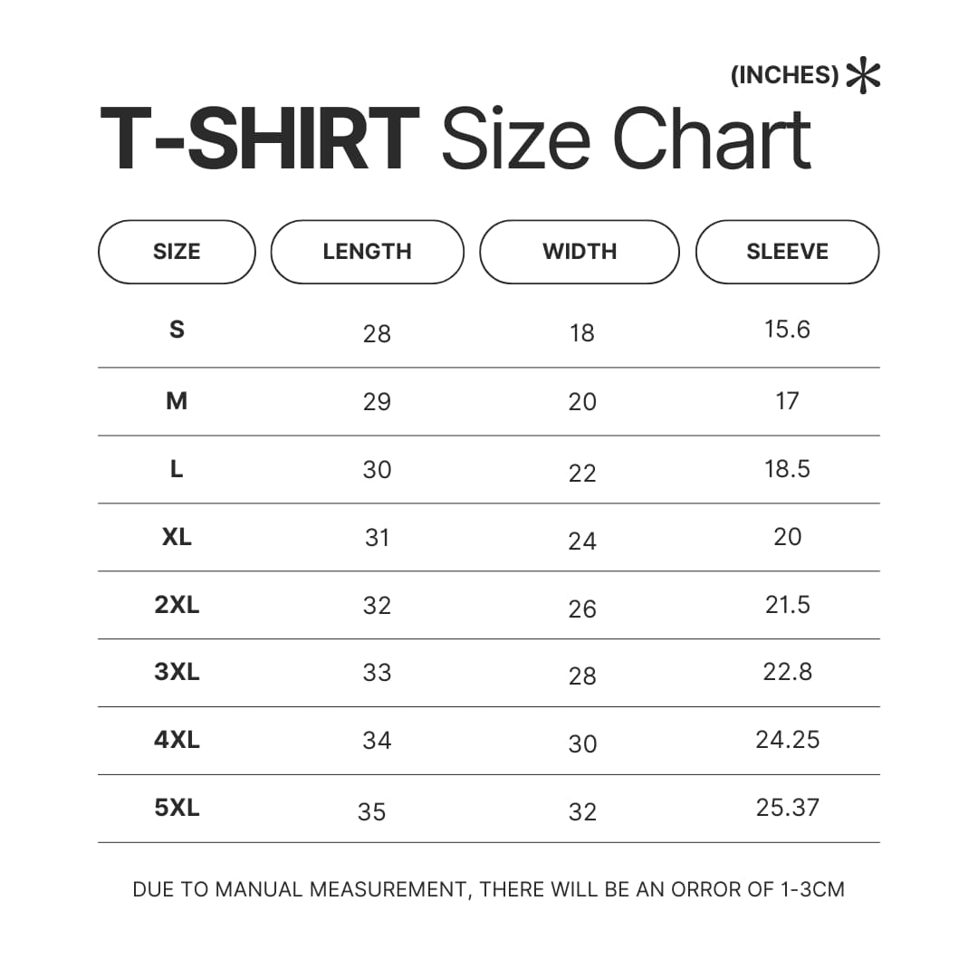 3D T shirt Size Chart - Violet Evergarden Merch