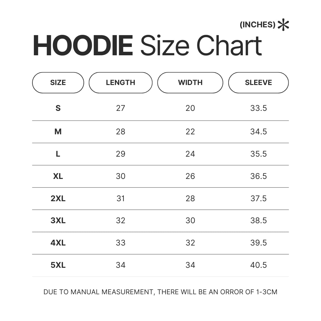 Hoodie Size Chart - Violet Evergarden Merch