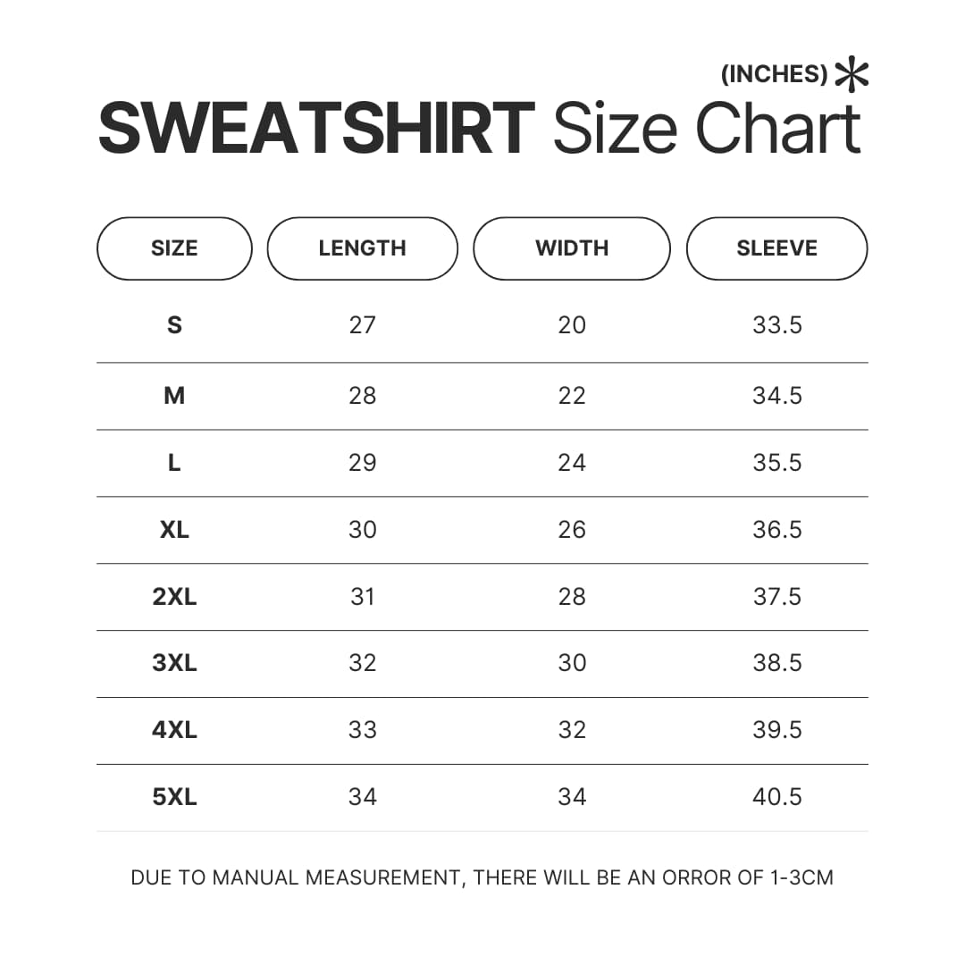 Sweatshirt Size Chart - Violet Evergarden Merch