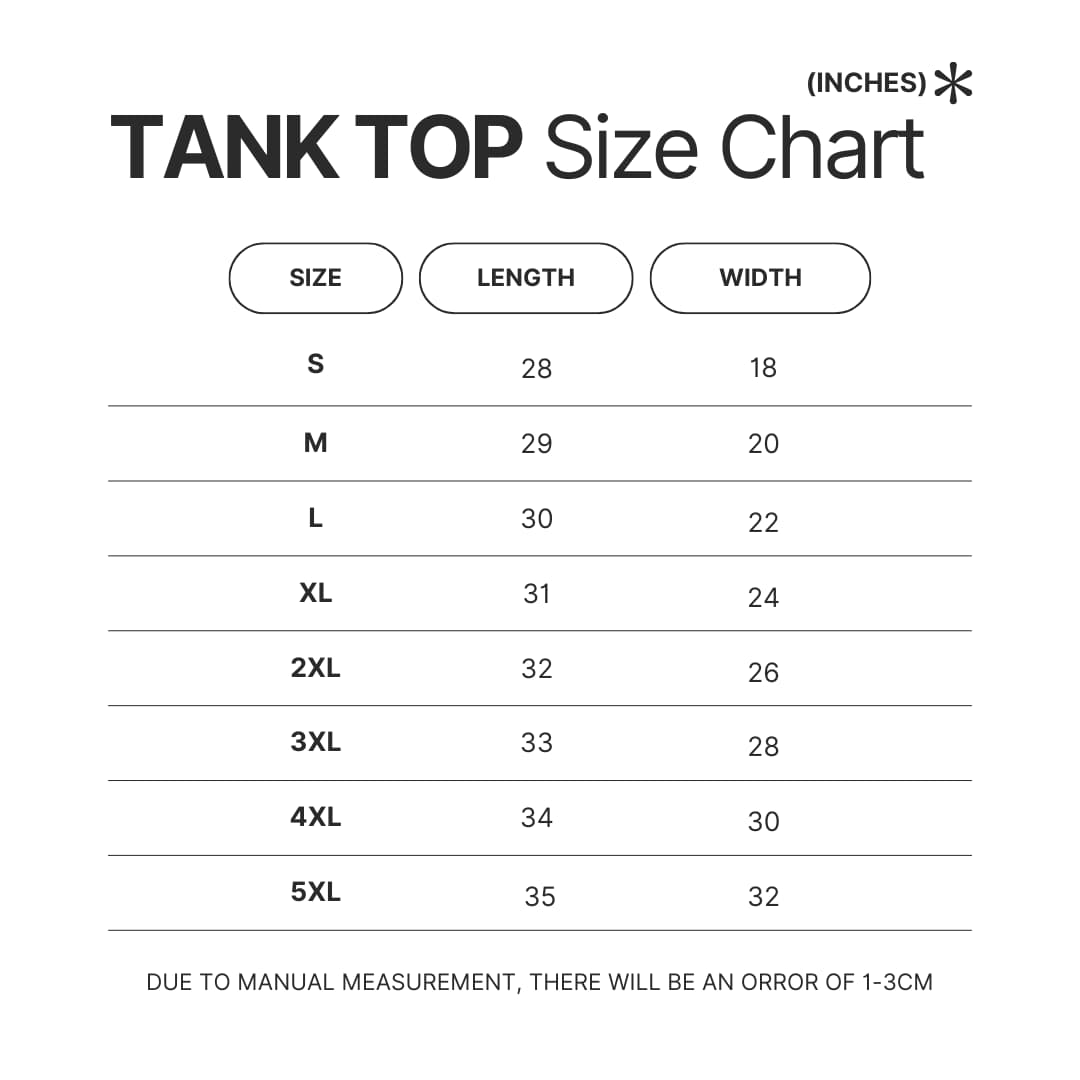 Tank Top Size Chart - Violet Evergarden Merch