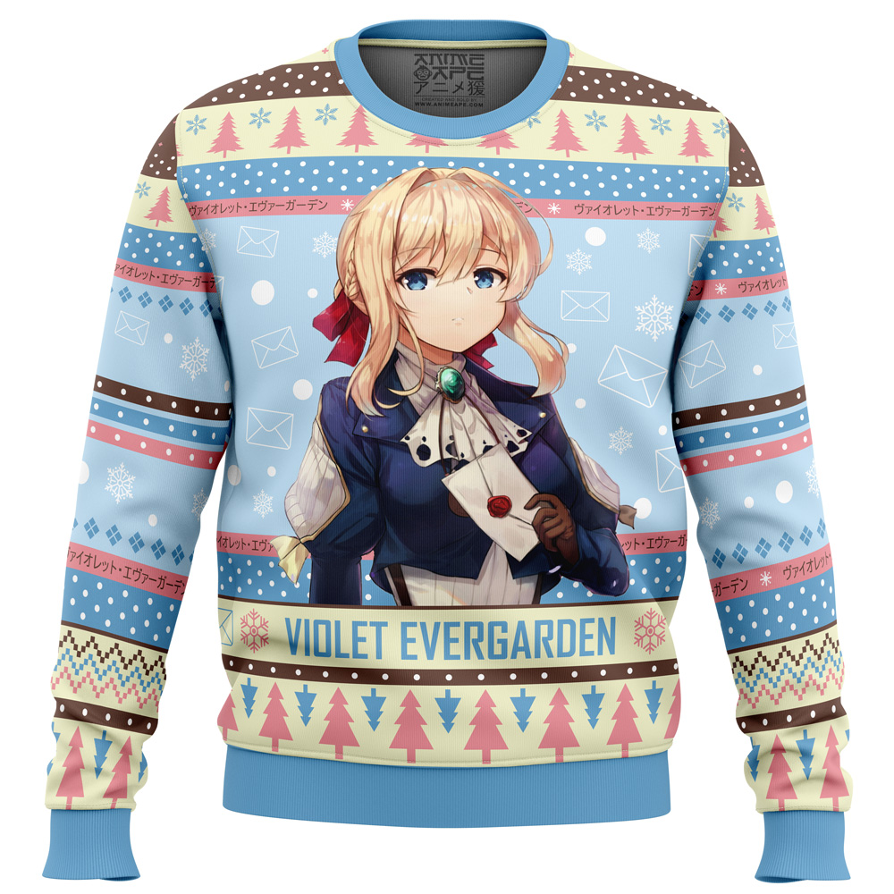 Christmas Doll Violet Evergarden Ugly Christmas Sweater FRONT mockup - Violet Evergarden Merch