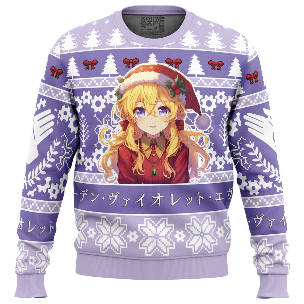 Christmas Soldier Violet Evergarden Ugly Christmas Sweater FRONT mockup - Violet Evergarden Merch